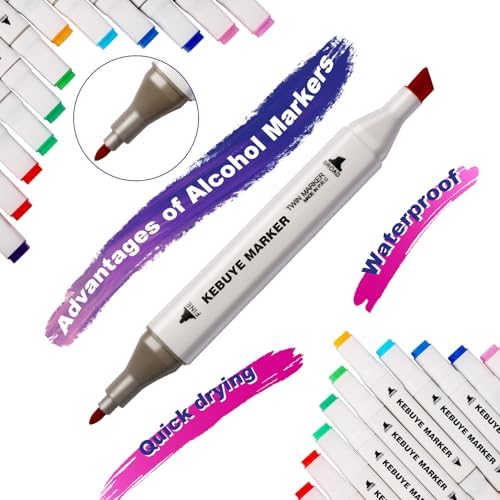 Kebuye Alcohol Markers 100 Colors, Alcohol Based Marker with Case, Dual Tip Art Markers for Kids Adults Coloring Books, Sketch Permanent Marker Pens, School Supplies Christmas Gift | Coloring Markers Dual Tip for Kids Adults Artists Coloring Books Sket...