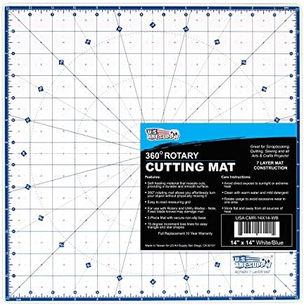 U.S. Art Supply 14"x14" Self-Healing Cutting Mat 7-Ply - Rotary White/Blue