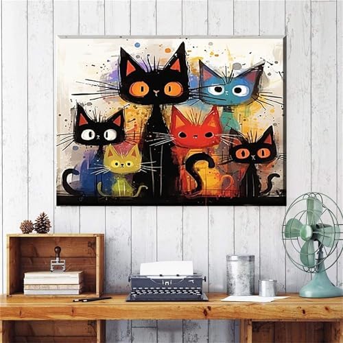 Cat Paint by Numbers Kit for Adults Framed Canvas,Animal Painting by Numbers Kits with Frame on Canva for Beginner,DIY Watercolor Oil Painting Frame for Birthday Gift Relax Decor for Home Wall. (cat1)
