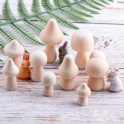 23 Pcs Unfinished Wooden Mushroom Craft Kit with 2 Brushes 9 Sizes