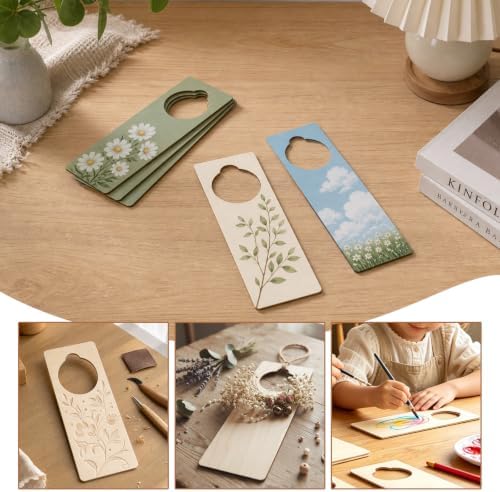 16 PCS 9.5"x 3.25" x 0.1" Unfinished Wooden Door Knob Hangers - Blank for DIY Crafts, Ideal for Home, Hotel & Office Decor