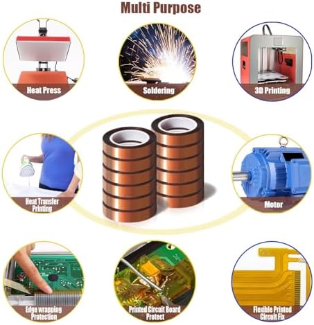 MEBMIK 12 Rolls 10mm x16m(52FT) Heat Tape High Temperature Heat Resistant Tape Heat Transfer Tape for Heat Sublimation Press Vinyl,No Residue