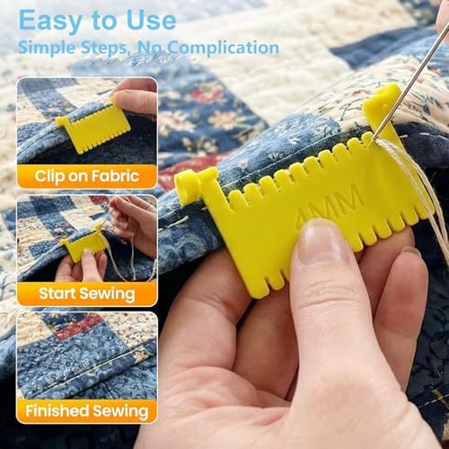4 PCS Clip-On Sewing Ruler, Edge Stitch Lock Sewing Gauge with 2mm 3mm 4mm 5mm Spacing, Hand Quilting Template Tool for Even Hemming Stitches