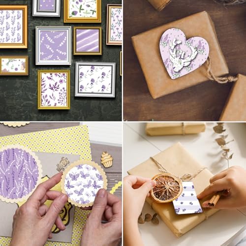 48 Sheets Lavender Scrapbook Paper,Lavender Pattern Decorative Scrapbook Paper for Journals DIY Cards and Photo Albums,Aesthetic Craft Supplies