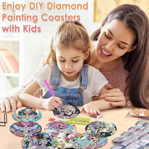 ijbnhd 8 PCS Skull Diamond Art Coasters Kit Diamond Painting Coasters