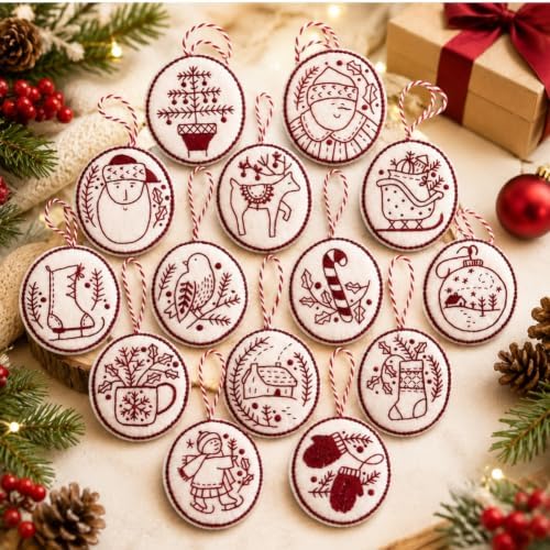 DIY Felt Christmas Ornament Kit,Hand Embroidery Christmas Ornaments kit