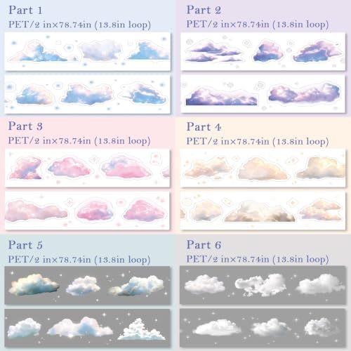 PET Tape Stickers for Journaling,Dreamy Cloud Stickers for Scrapbooking