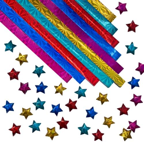 500-Strips Holographic Foil Paper Strips for Making Origami Stars, Lucky Stars, Puff Stars. Reflective Mirror Shiny Paper Strips, 0.5 x 11 inch. (Holographic Mix, 500)