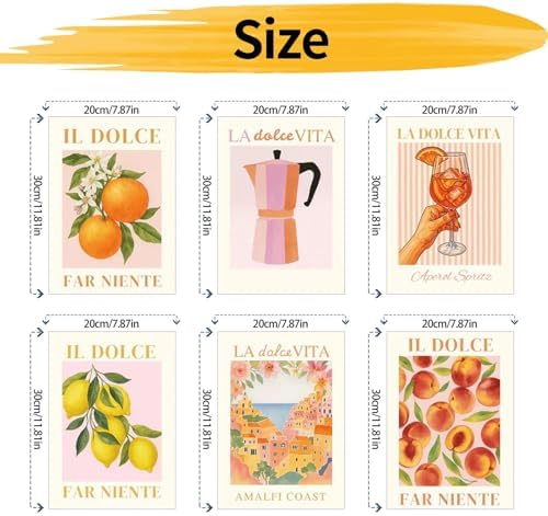 YALKIN 6 Pack Paint by Numbers for Adults, 8x12 Inch Italian Summer Retro DIY Acrylic Painting by Number Kits for Beginners, Canvas Art Crafts with Brushes & Paints for Relaxing Home Wall Decor Gift
