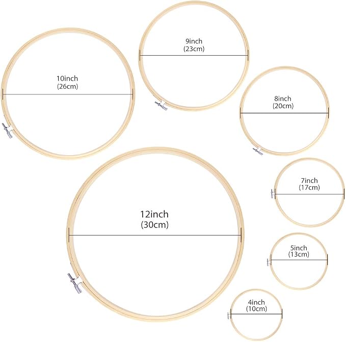 Caydo 7 Pieces 7 Sizes Embroidery Hoops Set 4 inch to 12 inch | Bamboo Circle Cross Stitch Hoop Rings for Craft Sewing and Home Ornaments