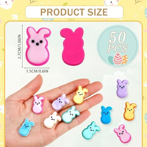 JUNEBRUSHS Easter Decorations, 50 Pcs Tiny Easter Rabbits Resin Rabbits Flat Easter Rabbits Mini Rabbit Figurines Easter Egg Fillers for Easter Crafts Home Table Decor