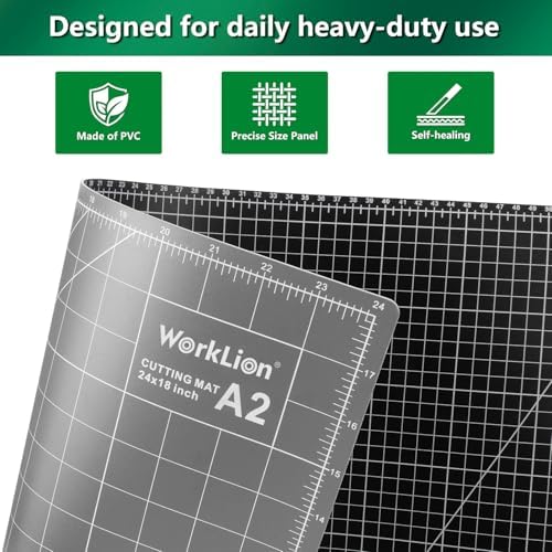 WorkLion Cutting Mat for Sewing: 24''x18'' Double-Sided Sewing Cutting Mat, 5-Ply Rotary Cutting Board for Sewing, Quilting & Crafts, Grey/Black