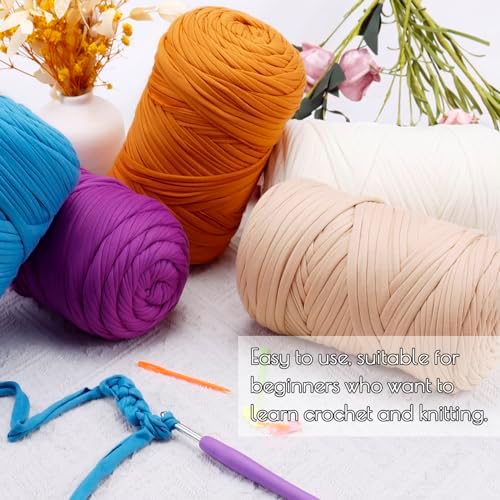 JeogYong T-Shirt Yarn, 400g/131 Yards Elastic Fabric Crochet Cloth T Shirt Yarn, Thick Hand Knitting Polyester Fabric Ribbon for Crocheting Bags/Baskets/Rugs, Home Decor, DIY Crafts (Light Pink)