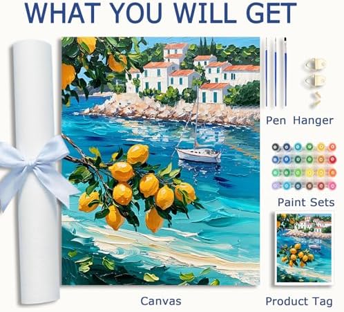 AuraDraw Lemon Paint by Number Kit for Adults, Lemon Tree Paint by Numbers for Adults, DIY Oil Painting Kits on Canvas for Home Decor (16x20inch)