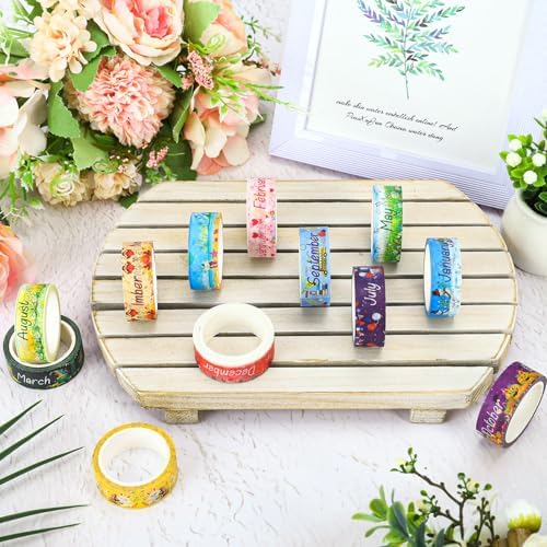 Whaline 12 Rolls Holiday Monthly Washi Tape Seasonal Masking Tape Set 12 Months of The Year Decorative Wrapping Paper Tapes Boxed for Scrapbook Journal DIY Crafts