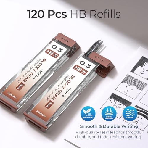 Nicpro Blocky Gear 0.3 mm Mechanical Pencils Set in Case