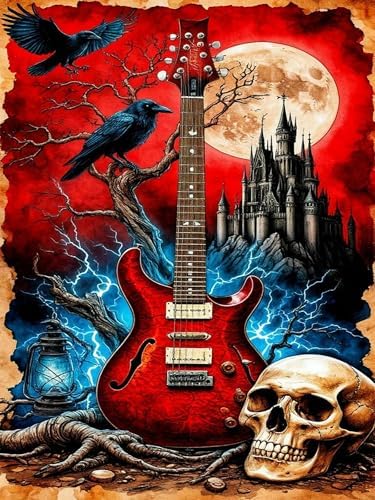 Diamond Art Kits for Adults ,Gothic castle Guitar Diamond Painting Kits