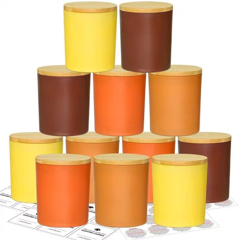 SUPMIND 10oz Fall Glass Candle Jars with Lids,12pcs for Candle Making