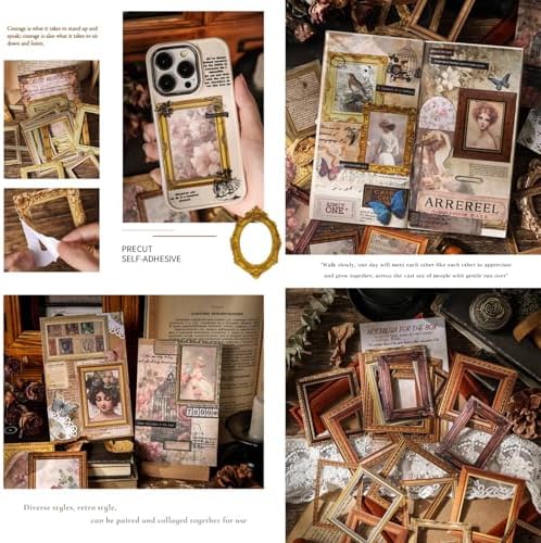 180 Pieces Vintage Scrapbook Picture Frame Paper Stickers for Scrapbooking Supplies, Assorted Retro Photo Borders Ephemera for Junk Journals Album Art Crafts Journaling Collage