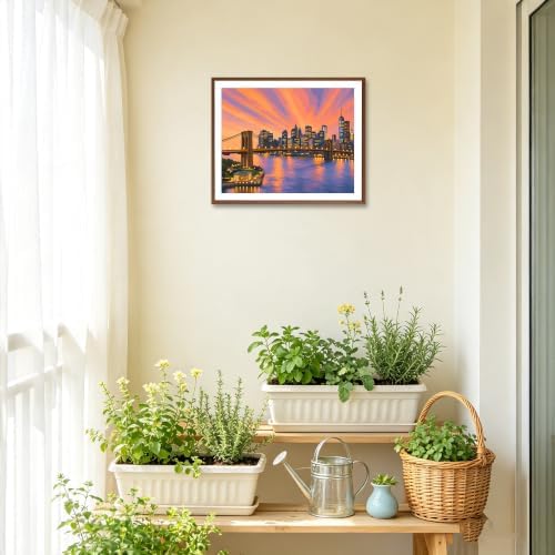 ARNLRDYA New York Cityscape Sunset Paint by Number Kits, Downtown View Hand-Painted Art, Brooklyn Bridge Canvas Acrylic Painting Set, Modern Urban Paint by Numbers for Home Decor(16×20inch, Unframe)