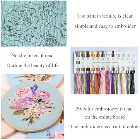 Silentsea Embroidery Kit, Floral and Nature Designs, 3-Pack with Hoops, Needlework Pattern Set (Flower-2)