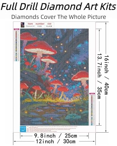 Mushroom Diamond Art Kits for Adults Beginners, 5D DIY Diamond Painting Kits, Full Round Drill Diamonds Dots Gem Art Crystal, Home Wall Decor 12X16 Inch