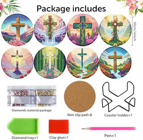 8 Pcs Diamond Art Coaster Kit for Adult with Holder, Diamond Coasters 4x4in
