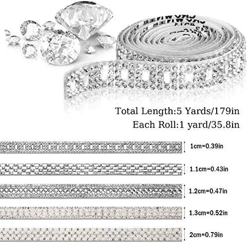 Xinnun 5 Rolls Rhinestone Ribbon,Silver,0.59 Inch,Delicate Style