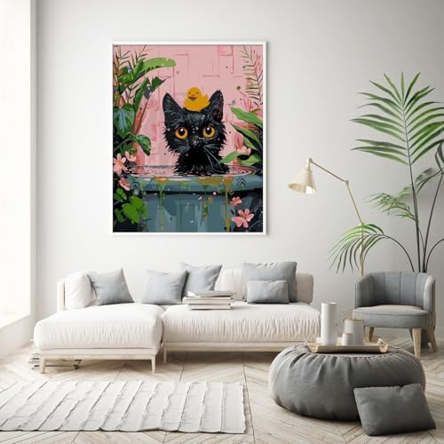 Paint by Numbers Kit for Adults Beginner, Black Cat Adult Paint by Number Kits on Canvas, DIY Easy Acrylic Watercolor Oil Paint by Number for Adults Teens Cute Animal for Home Decor Gift 16x20 Inch