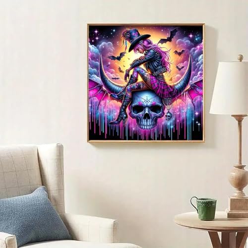 Lophomie Diamond Art Kits for Adults, 5D Witch Skull Diamond Painting Kits