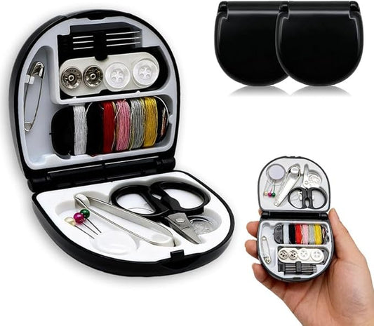 Reroon 2 Pack Mini Travel Sewing Kit for Adult & Kid | Portable Sewing Box Kit Bulk | Small Emergency Repair Set with Thread Scissors Needle for Travel, Beginner DIY Handcraft | Black