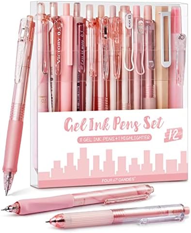 Four Candies Cute Pink Pens, Black Gel Ink, Rose - 12ct, 0.5mm Fine Point