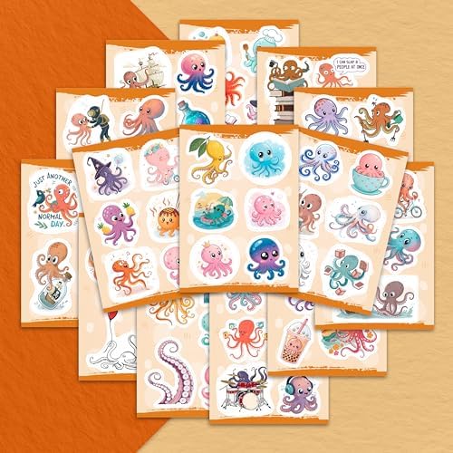 100Pcs Octopus Stickers and Decals Waterproof for Waterbottle, Laptop - Octopus Gifts, Party Decorations and Favors - Ocean Animal Stickers - Marine, Sea Gift for Women & Men
