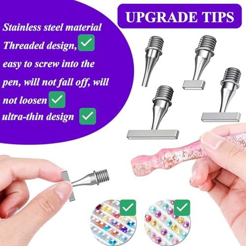 ZYNYXY 17PCS Ergonomic Diamond Art Pen Kits, with Multifunctional Metal Stainless Steel Screw Thin 1, 3, 6, 9, Tips, Correction Placers Roller Accessories (A Purple+ Pink+ Black+ 5 PCS Tips)
