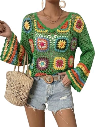 Kinghua Crochet Tops for Women Spring Summer Boho Floral Shirts Coverups