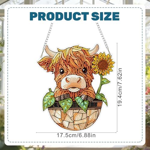 CRZMODE Cow Diamond Art Hanging Kit for Adults, Cow Pendant Diamonds Painting Art Kit, Special Crystal Diamond Art Painting Pendant Ornament, Craft Gift for Women Home Window Decor