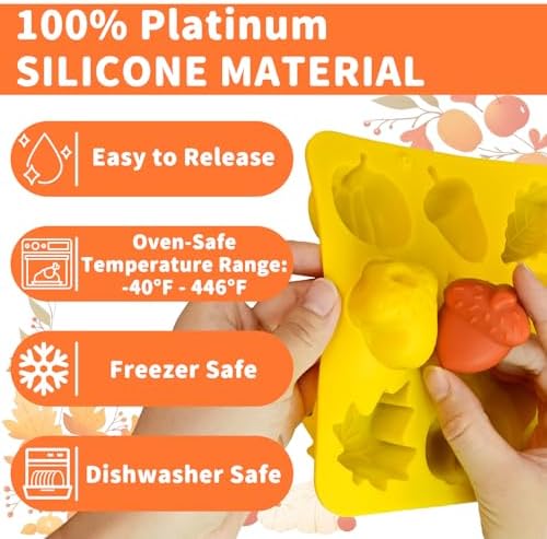 Fall Silicone Molds, Autumn Molds 3 Pack Silicone Pumpkin Thanksgiving Mold