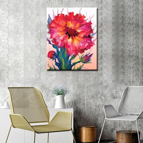 Dianthus caryophyllus flower Paint by Numbers for Adults Beginners and Kids, Graffiti Art Canvas Pictures Drawing Paintwork with Wooden Paintbrushes,Art ornament，Leisurely Home Wall Decor，(diy frame）