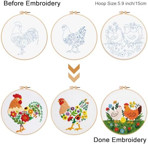 Louise Maelys 3 Packs Farm Animals Embroidery Kit for Beginners Gift