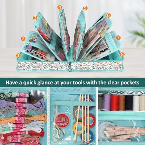 FINPAC Sewing and Craft Supplies Storage Tote Bag with Clear Pockets