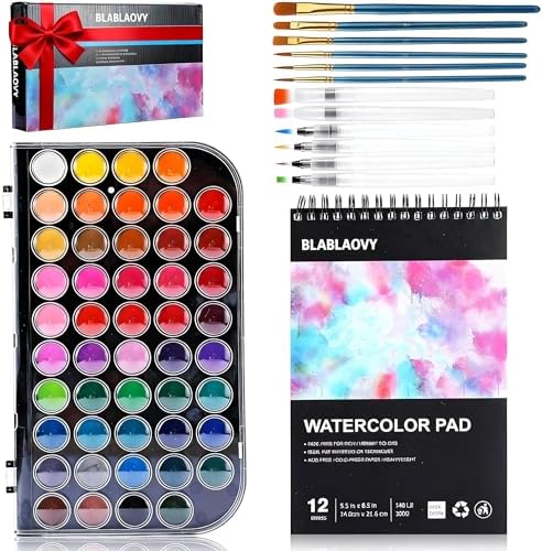 48 Colors Washable Watercolor Paint Set, with 12 Brush Pen & Drawing Pad