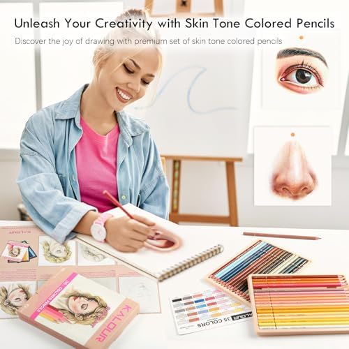 KALOUR PDAS 36 Skin Tones Colored Pencils Portrait Set Oil Based Pre-sharpened Drawing Pencils for Beginner Adult Artist Coloring Book Drawing Sketching Art Project, With Light Fast Ratings