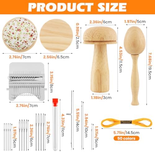 Mini Darning Mushroom Loom Kit, 14 Hooks Weaving Tool