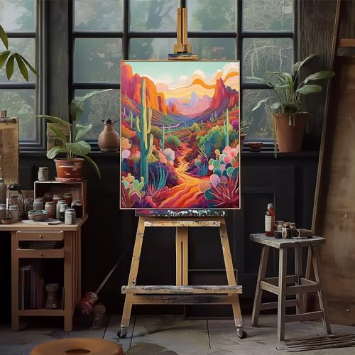 Natuyalo Paint by Numbers Kit for Adults Beginners and Kids, 16" Wx20 L Canvas Pictures Drawing Acrylic Paintwork with 3 Pcs Paintbrushes, Cactus in Wilderness