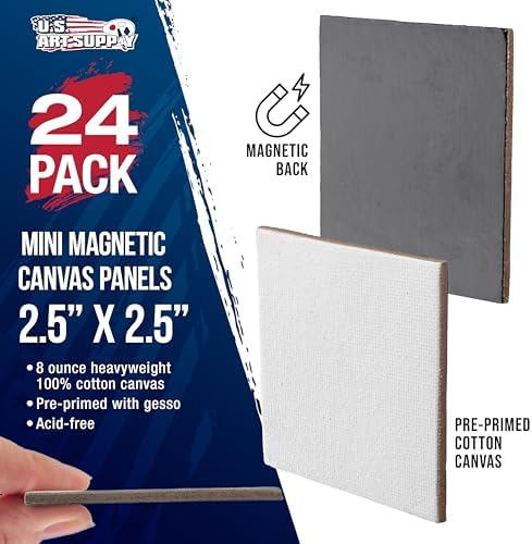 U.S. Art Supply Mini Magnetic Canvas Panels, 24 Pack, 2.5x2.5 Inch Square