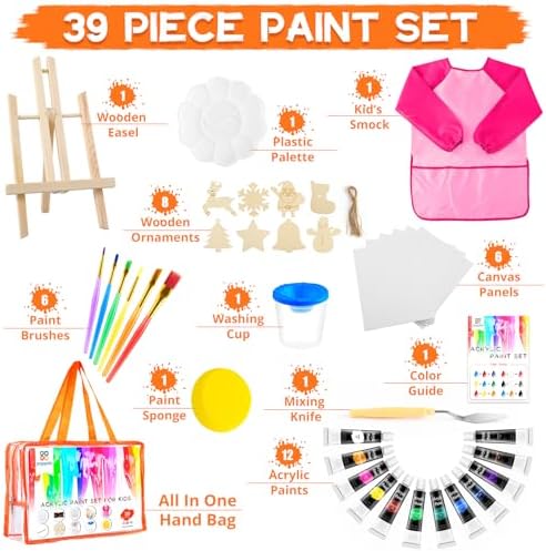 Acrylic Paint Canvas Set for Kids, Complete Kids Art Painting Supplies Kit