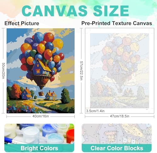 Paint by Numbers Kit for Adults, Balloon House Number Painting, 16x20 Inch | DIY Adult Paint by Number Kit on Canvas for Beginners, without Frame, Home Wall Decor, Stress Relief Craft Gift