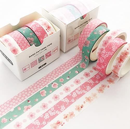 5 Rolls Pink Washi Tape Set Cherry Blooms Creative Basic Skinny Decorative Tapes for Arts, DIY Crafts, Journals, Planners, Scrapbooking, Wrapping (Sakura)