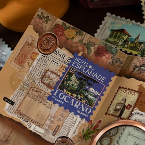 160 Pcs Aesthetic World Travel Stamp Stickers with Silver Foil
