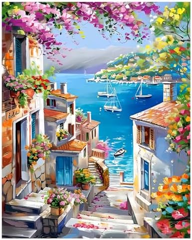 xcemhil Landscape Paint by Numbers Kit for Adults Beginner, Landscape Paint by Numbers for Adult, Acrylic Paint by Number Kits Suitable for Home Wall Art Decor Gifts 16x20 Inch